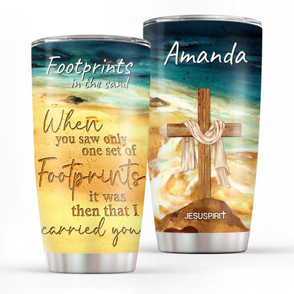 Footprints in the Sand - Personalized Stainless Steel Tumbler