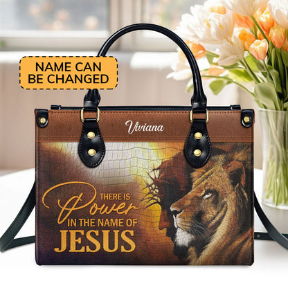 There Is Power In The Name Of Jesus - Personalized Leather Handbag GMJSLB200097