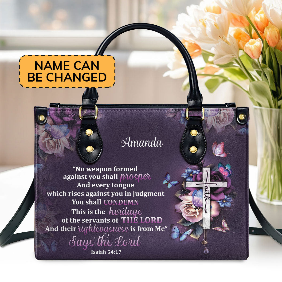 No Weapon Formed Against You Shall Prosper - Personalized Leather Handbag GMJSLB200085