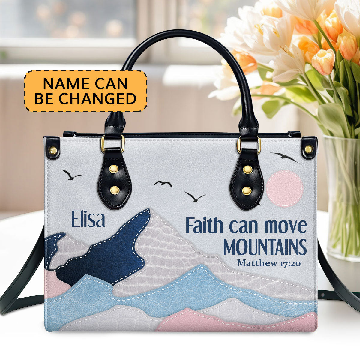 Faith Can Move Mountains - Personalized Leather Handbag GMJSLB200089