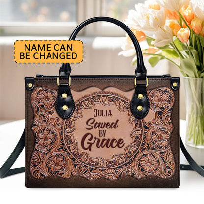 Saved By Grace - Personalized Leather Handbag - Gift For Her GMJSLB200087