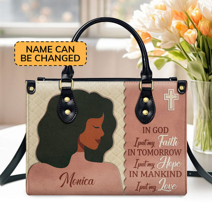 In God I Put My Faith - Personalized Leather Handbag GMJSLB200107