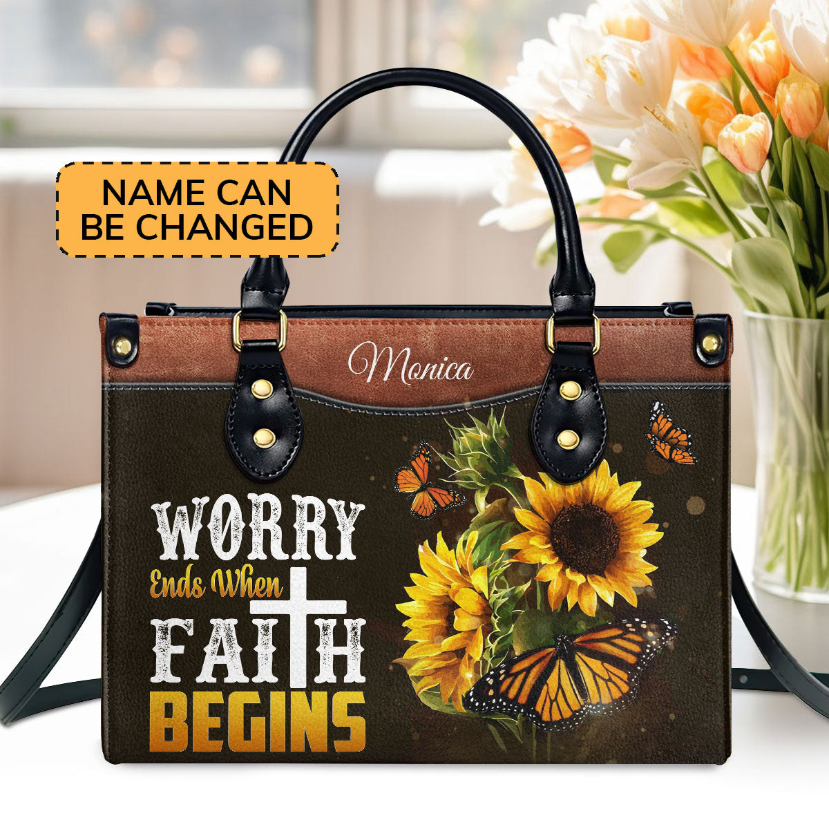 Faith-Inspired - Personalized Leather Handbag Butterfly Design GMJSLB200094