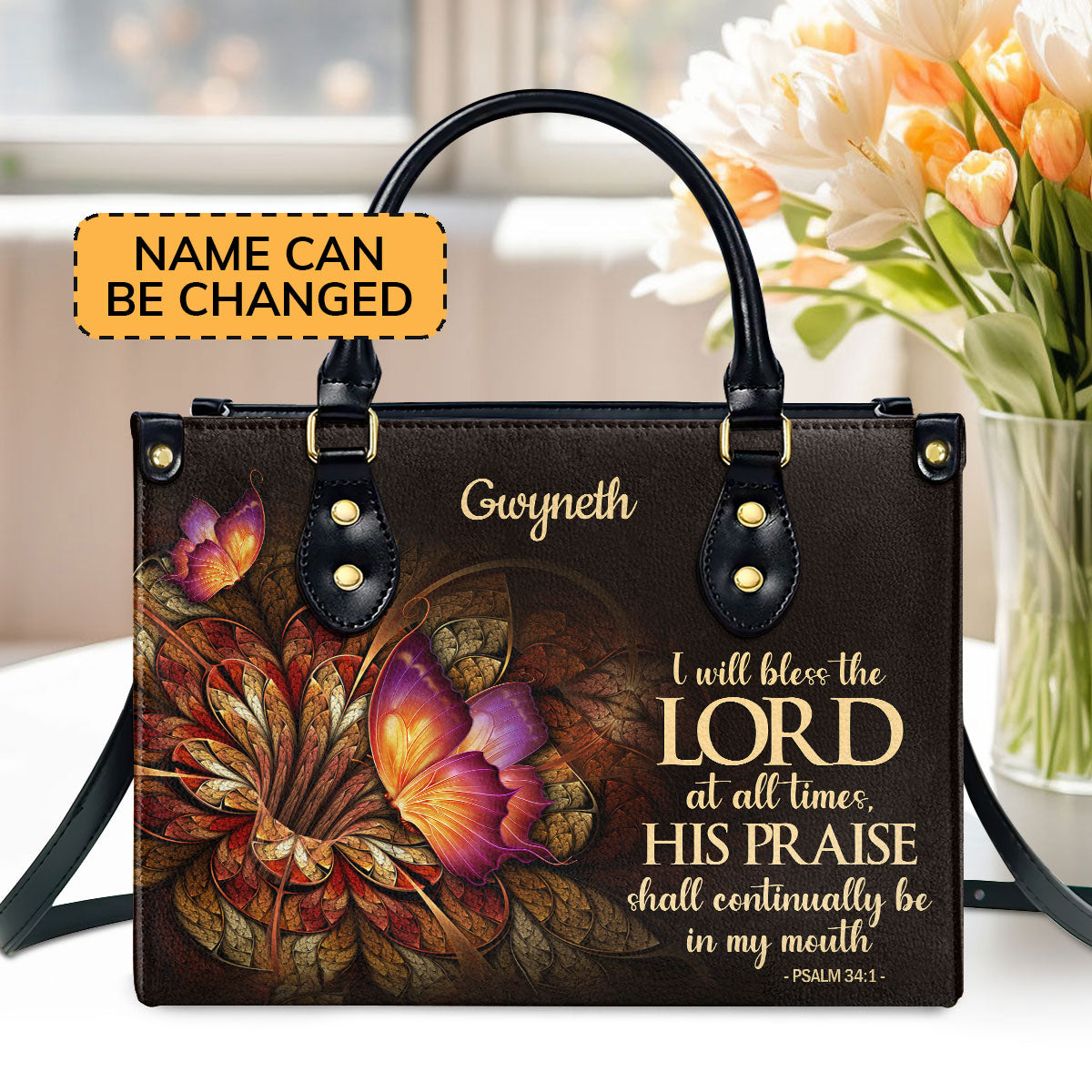 I Will Bless The Lord At All Times - Personalized Leather Handbag GMJSLB200087