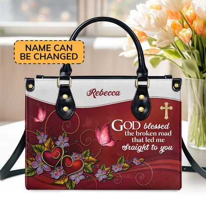 God Blessed The Broken Road - Personalized Leather Handbag GMJSLB200063