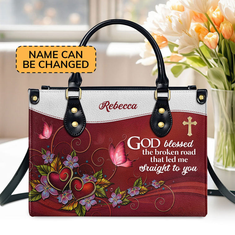 God Blessed The Broken Road - Personalized Leather Handbag GMJSLB200063
