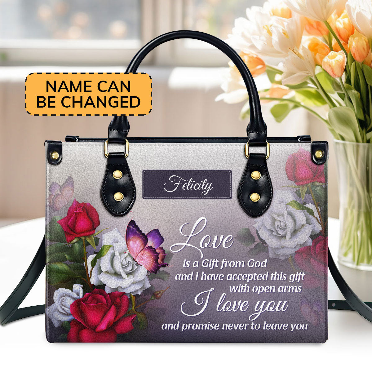 Love Is A Gift From God - Personalized Leather Handbag GMJSLB200060
