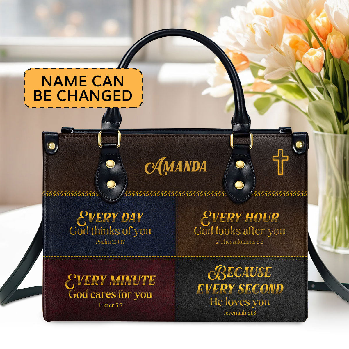 Gift For Christian Woman - Everyday God Thinks Of You - Personalized Leather Handbag Custom Name Inspirational Faith GMJSLB200075
