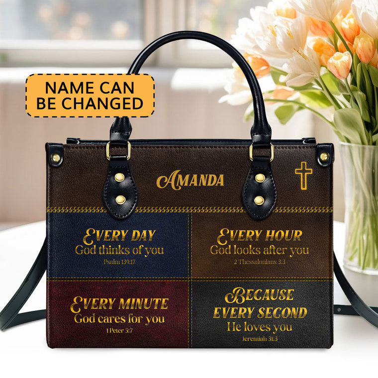 Gift For Christian Woman - Everyday God Thinks Of You - Personalized Leather Handbag Custom Name Inspirational Faith GMJSLB200075