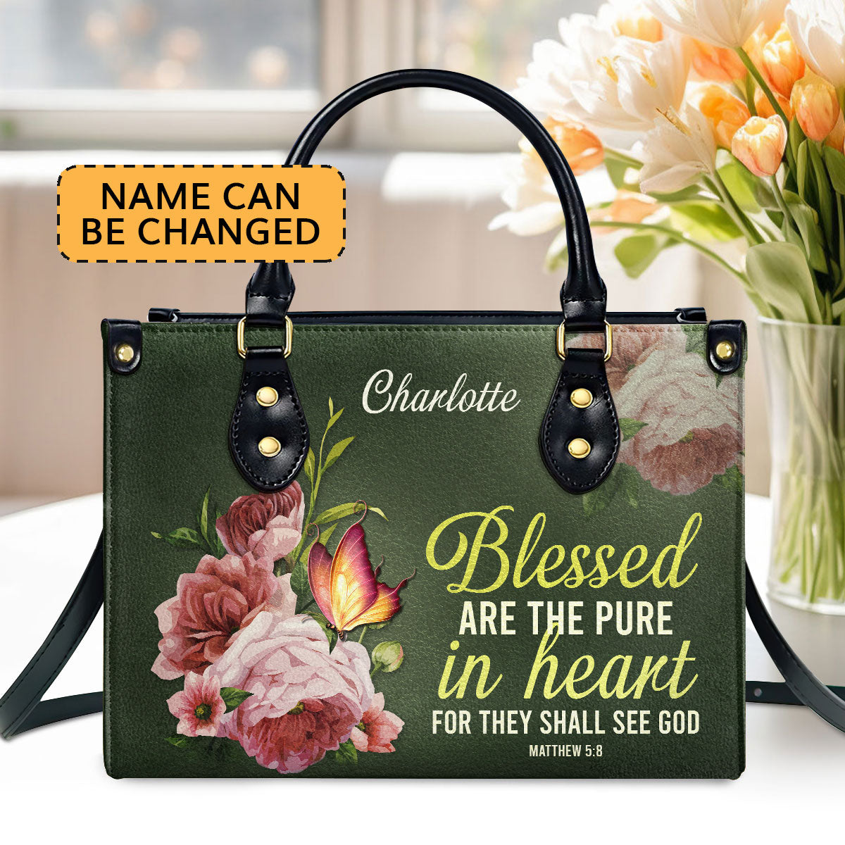 Blessed Are The Pure In Heart - Personalized Leather Handbag GMJSLB200070
