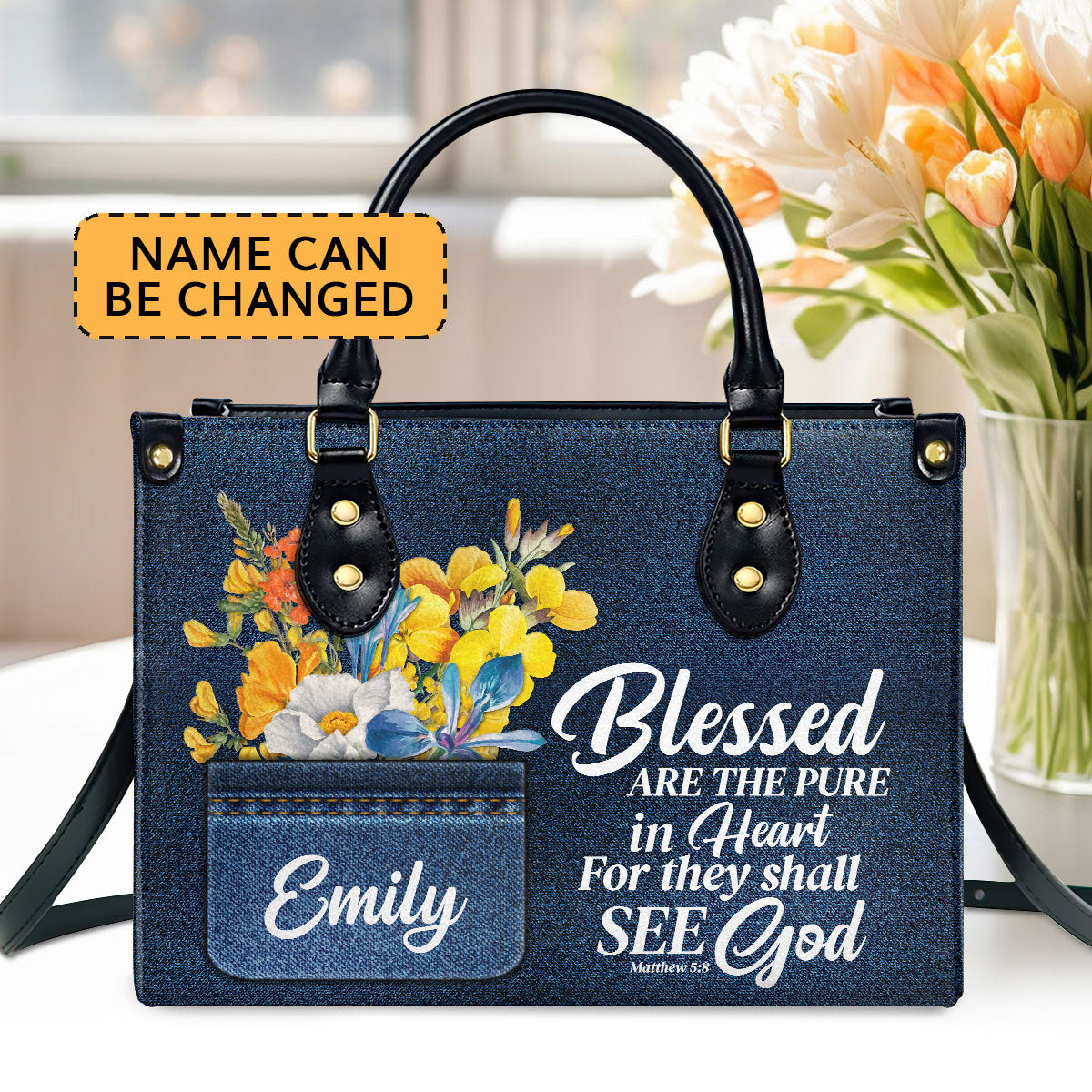 Blessed Are The Pure In Heart - Personalized Leather Handbag GMJSLB200069