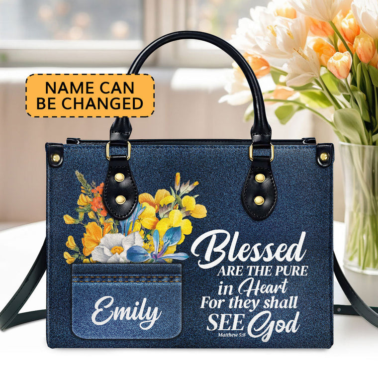 Blessed Are The Pure In Heart - Personalized Leather Handbag GMJSLB200069