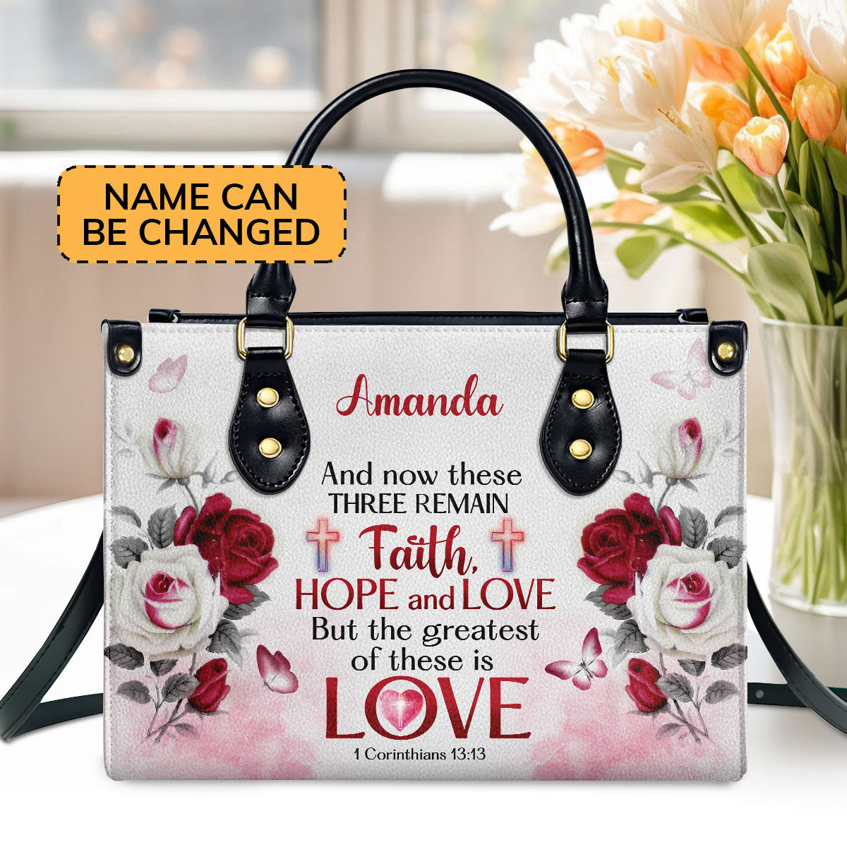 Corinthians 13:13 Inspirational Bag - Personalized Leather Handbag GMJSLB200066