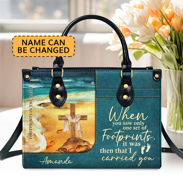 Footprints In The Sand - Personalized Leather Handbag GMJSLB200086