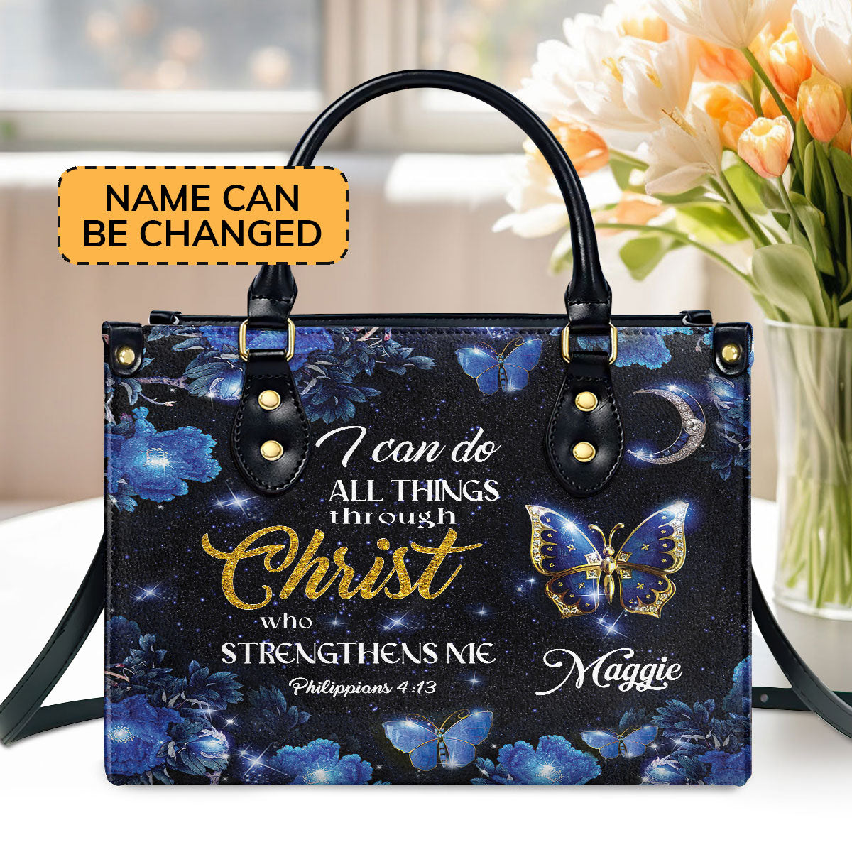 I Can Do All Things Faith Quote - Personalized Leather Handbag GMJSLB200087