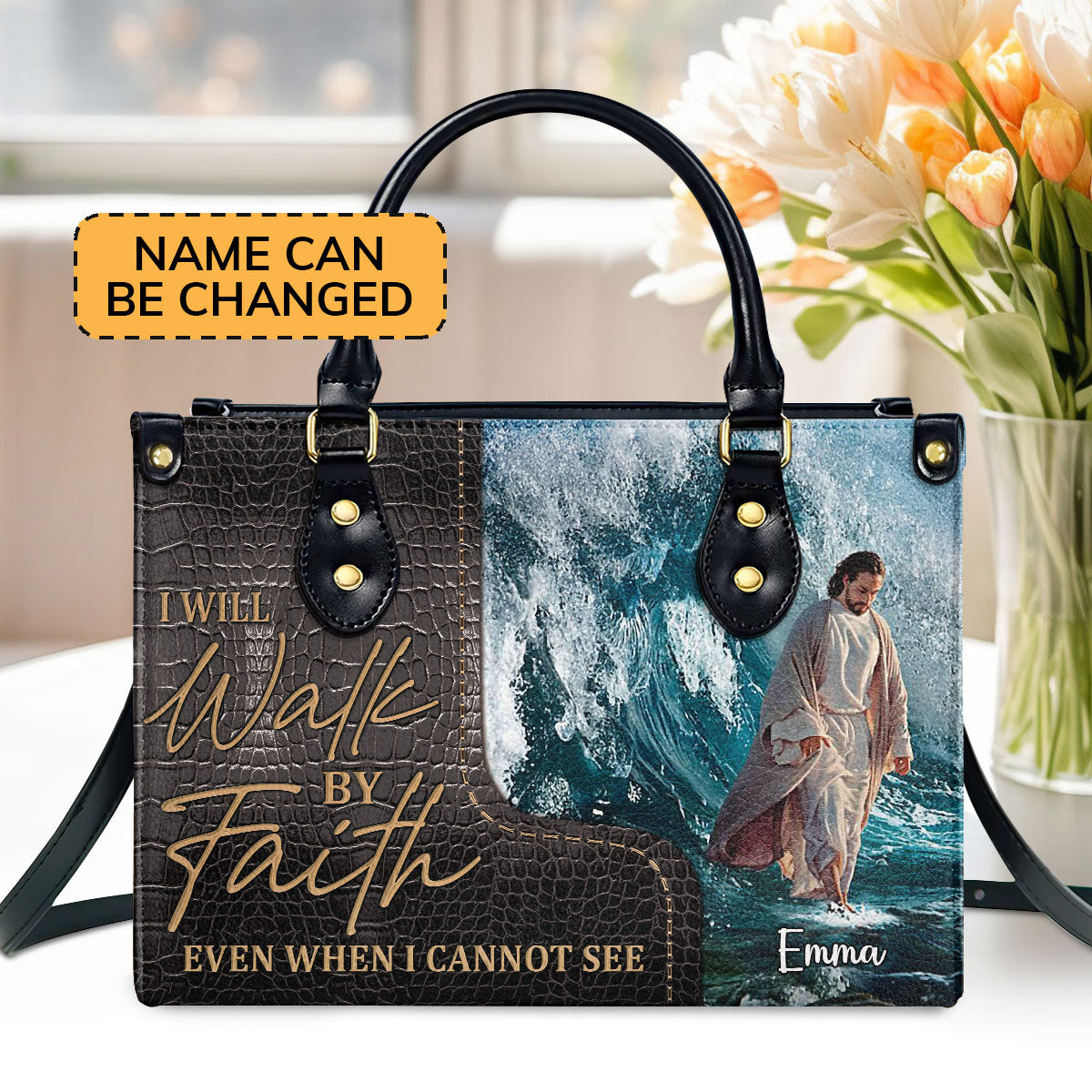 Walk By Faith Even I Cannot See - Personalized Leather Handbag GMJSLB200093