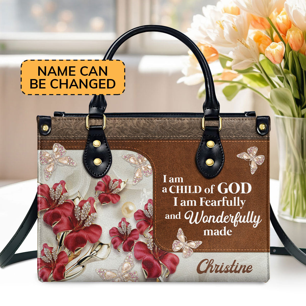 I Am A Child Of God Quote - Personalized Leather Handbag GMJSLB200109