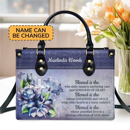 Blessed Is She Who Daily Imparts - Personalized Leather Handbag GMJSLB200095