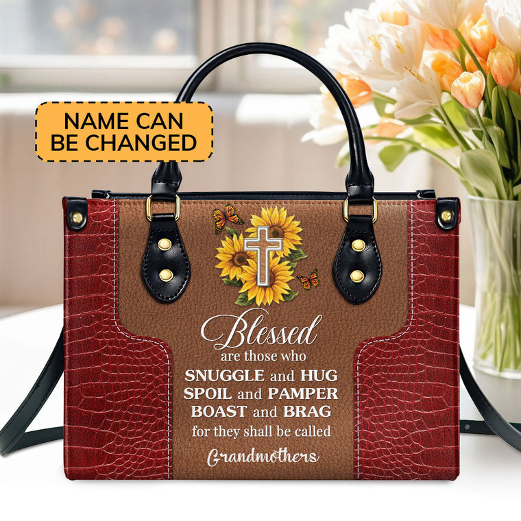 Blessed Are Those Who Spoil And Pamper - Personalized Sunflower Leather Handbag GMJSLB200097
