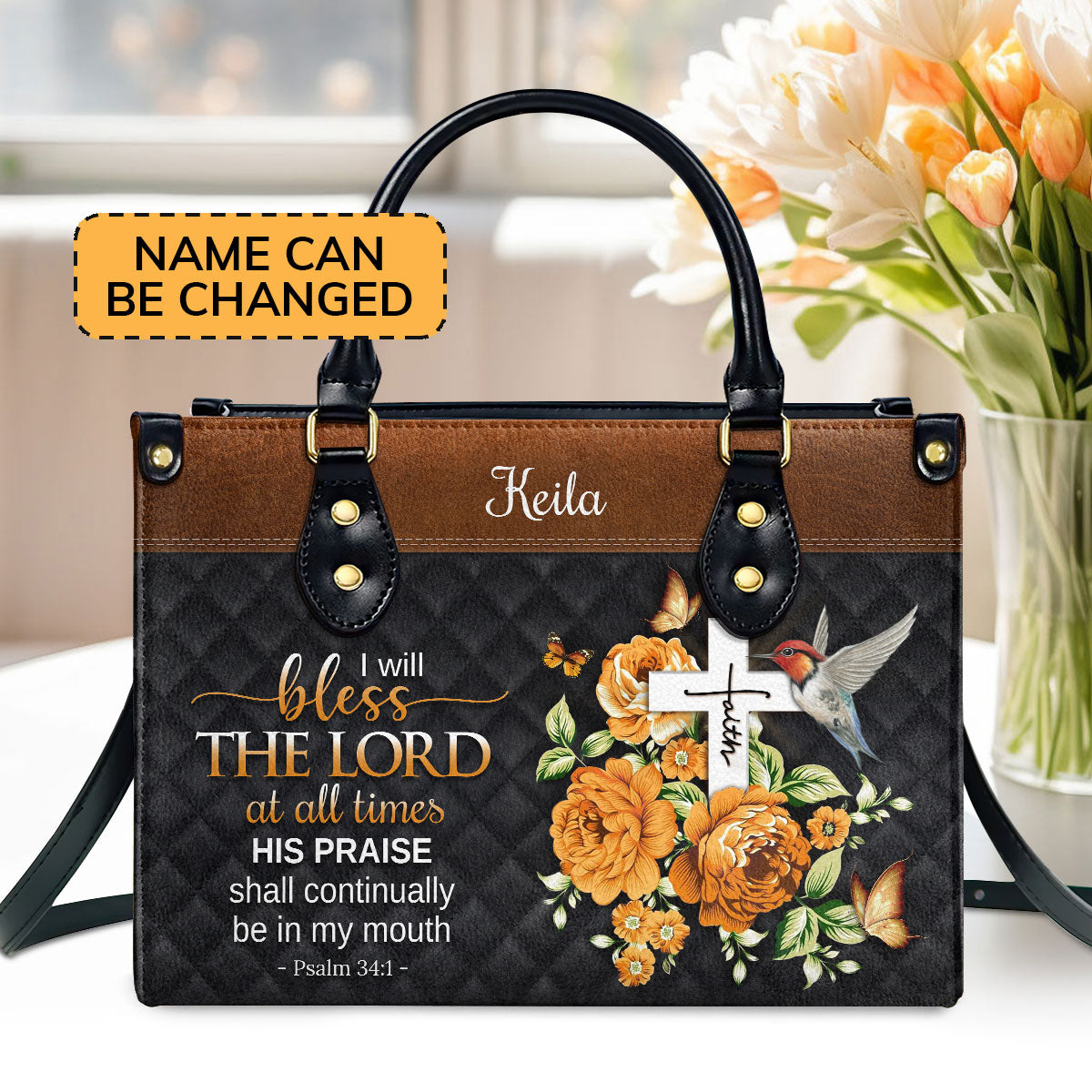 I Will Bless The Lord At All Times - Personalized Leather Handbag GMJSLB200082