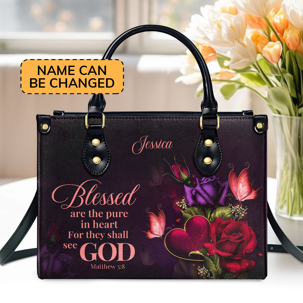 Blessed Are The Pure In Heart - Personalized Leather Handbag GMJSLB200081