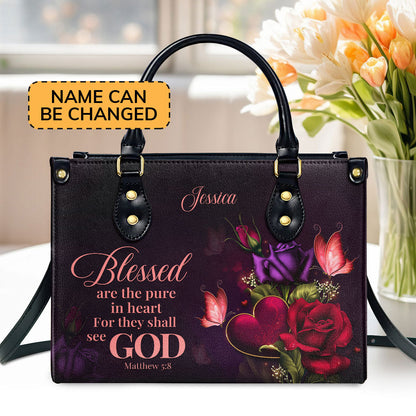 Blessed Are The Pure In Heart - Personalized Leather Handbag GMJSLB200081
