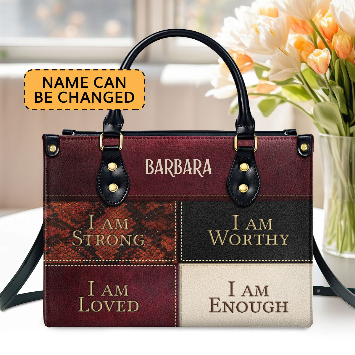 I Am Strong, I Am Worthy - Personalized Christian Leather Handbag GMJSLB200079