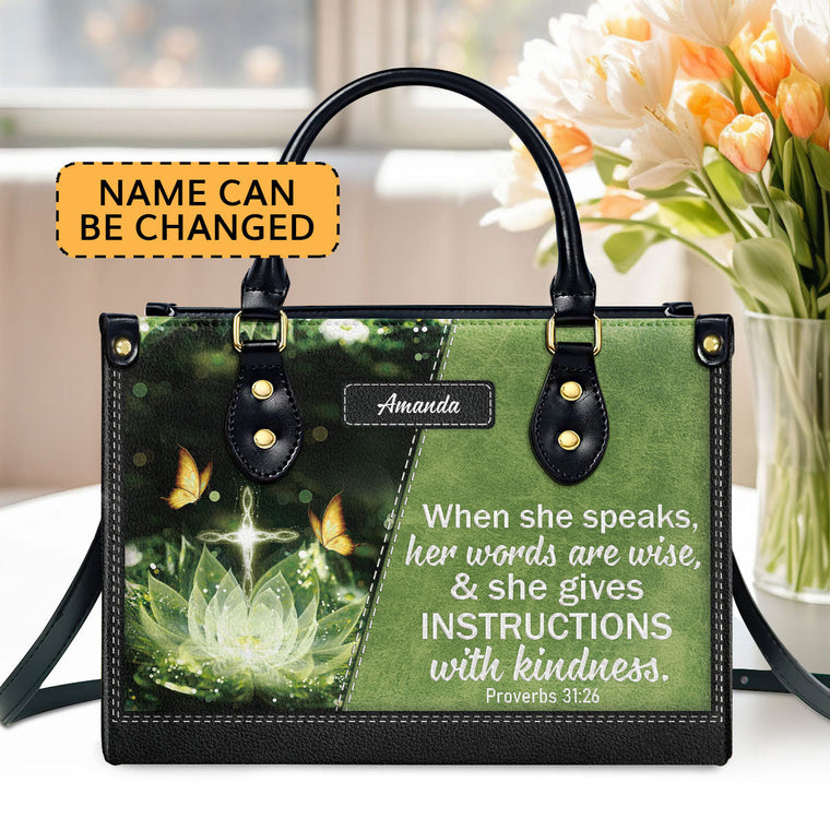 When She Speaks, Her Words Are - Personalized Leather Handbag GMJSLB200083