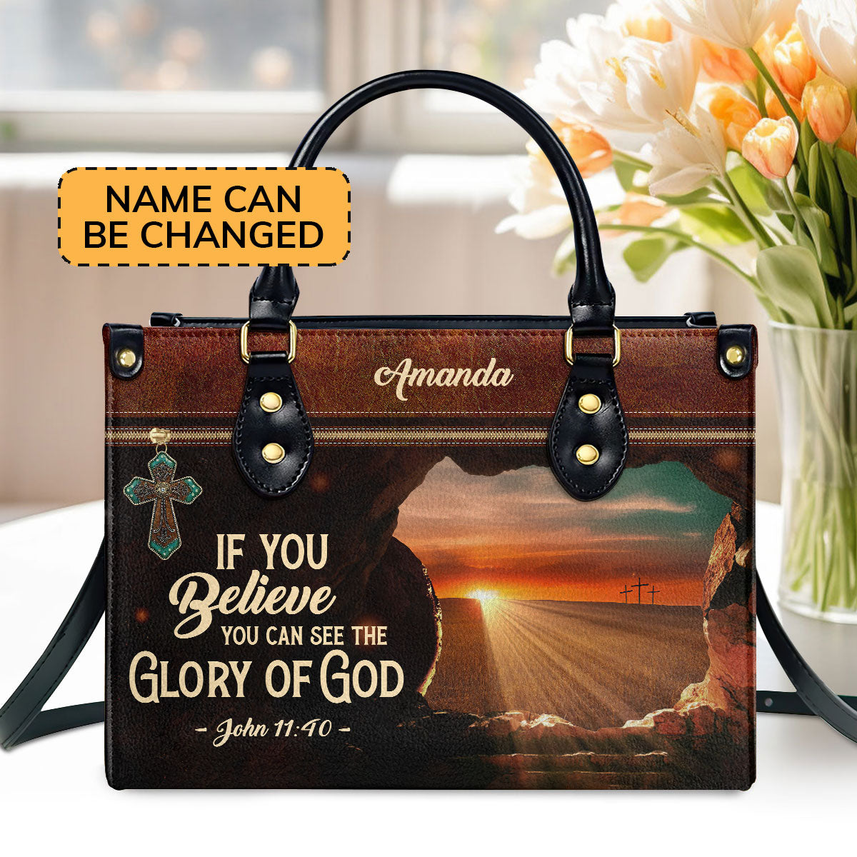 Faith Quote - Personalized Leather Handbag GMJSLB200105