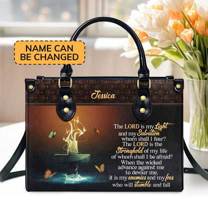 Psalm 27:1 Faith Quote - Personalized Leather Handbag GMJSLB200116
