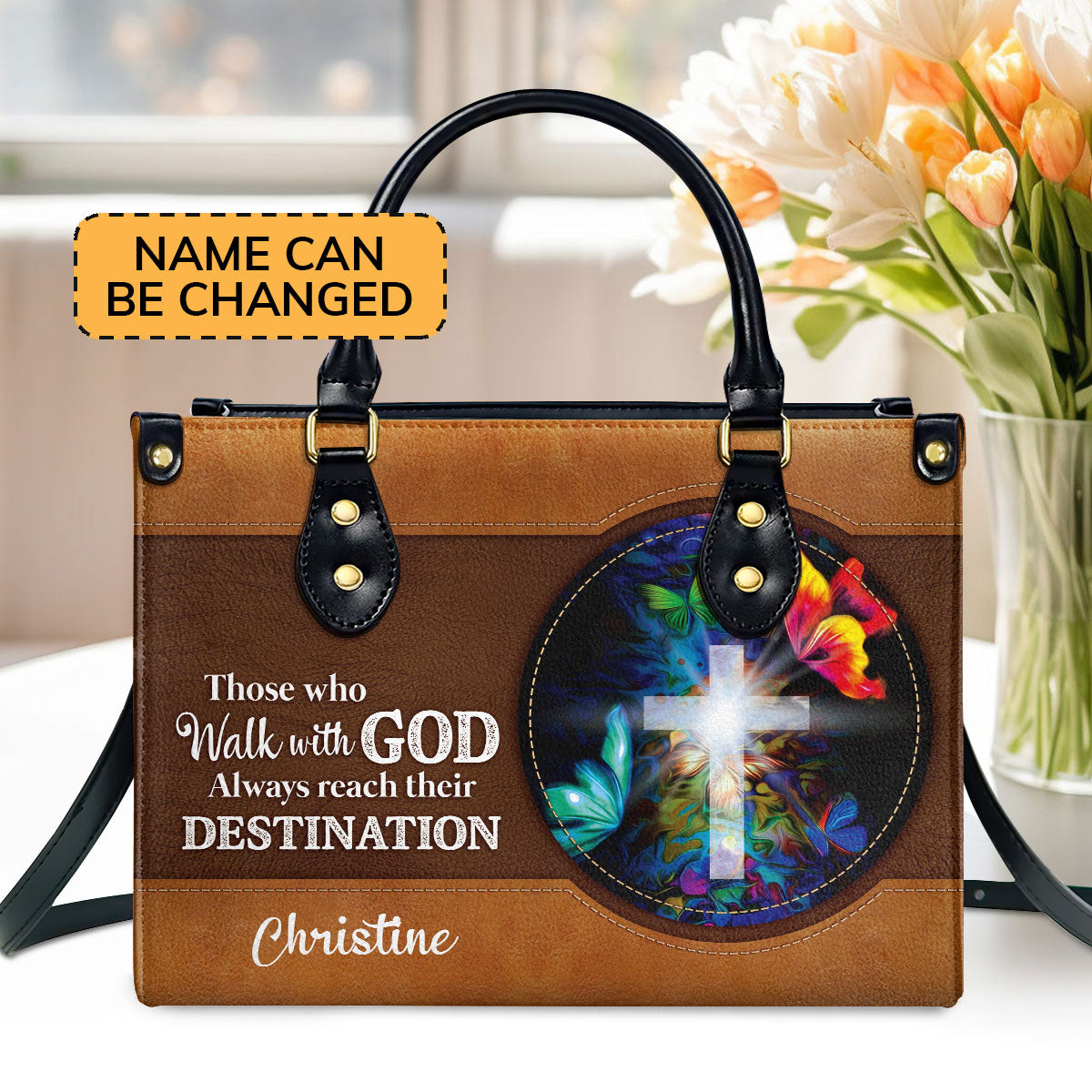 Walk With God - Personalized Leather Cross Handbag GMJSLB200092