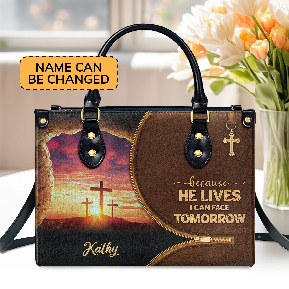Because He Lives - Personalized Leather Handbag for Women GMJSLB200091