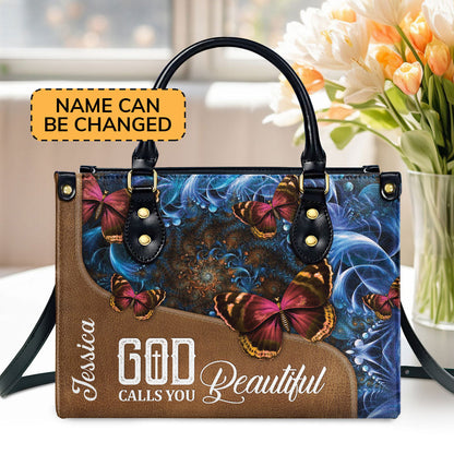 God Calls You Beautiful - Personalized Butterfly Leather Handbag GMJSLB200087