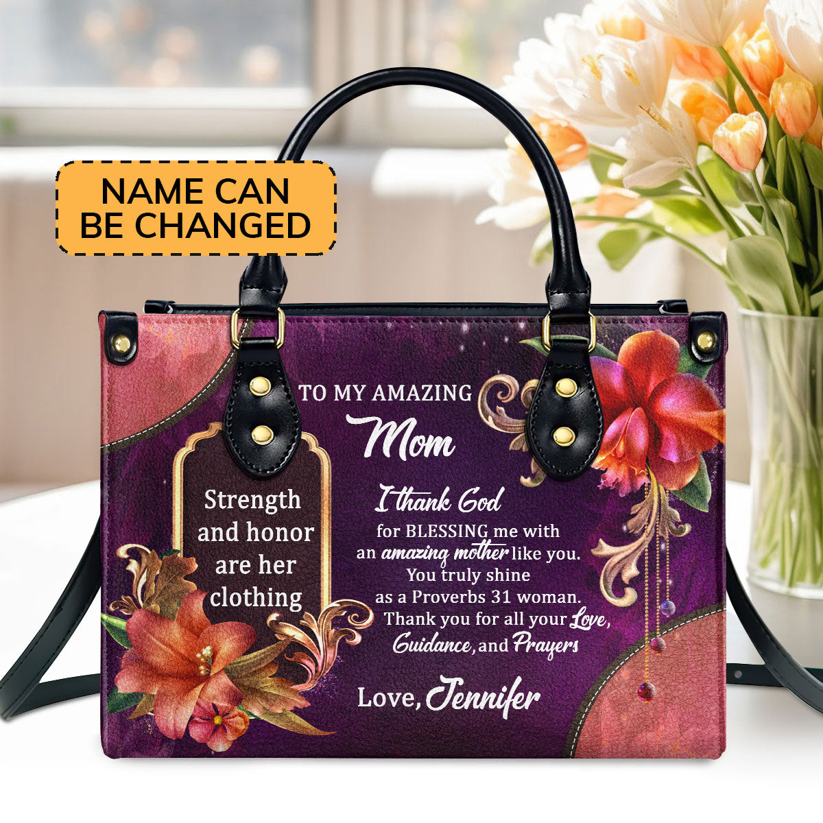 Faith-Inspired Gift for Mom - Personalized Leather Handbag GMJSLB200088