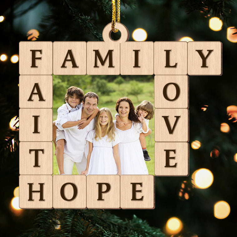 Family Faith Love Hope - Personalized Wooden Ornament GOJS10173