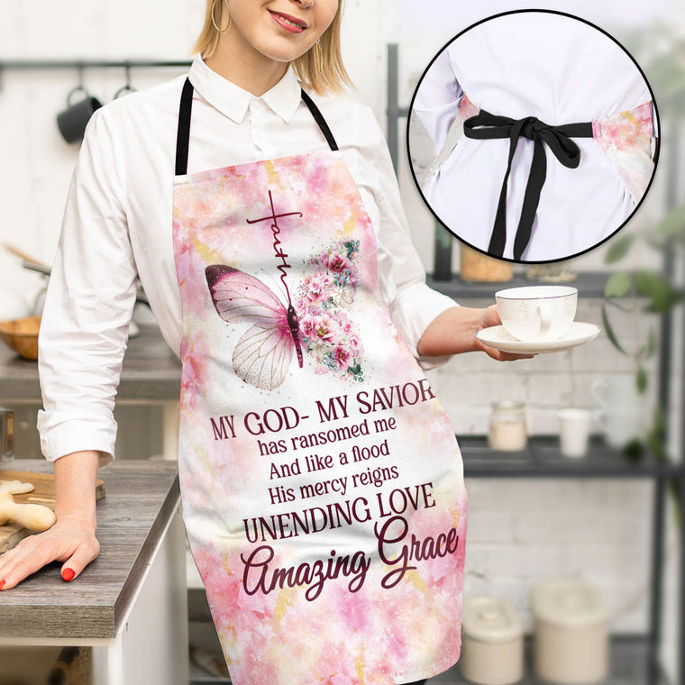 My God My Savior - Floral Apron with Faith Design - Gift for Christian Woman