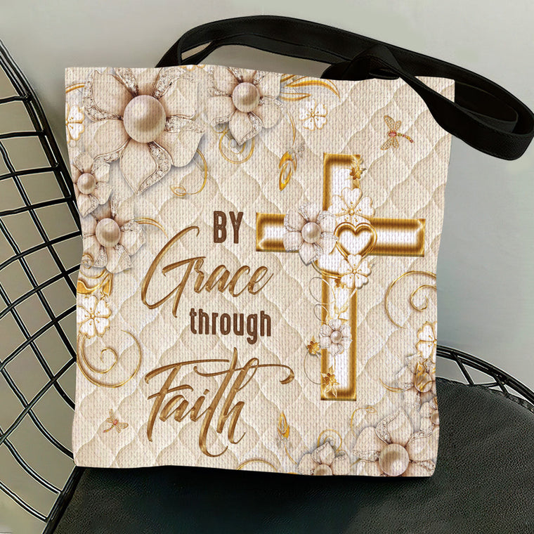 By Grace Through Faith - Inspirational Cross Tote Bag GTTJS10211