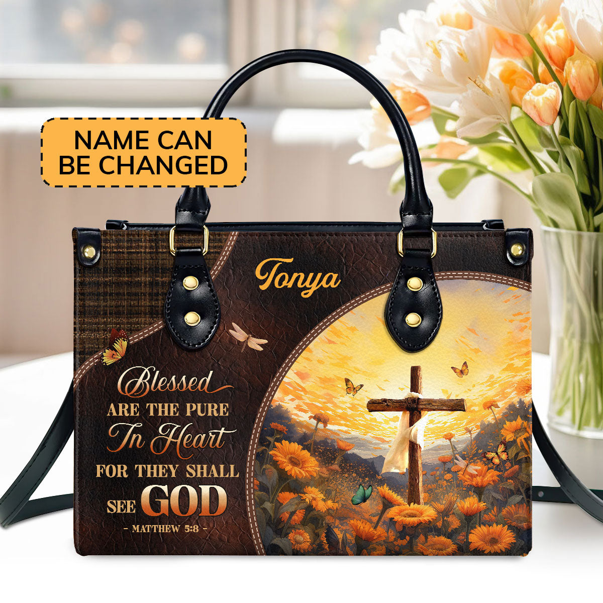 Blessed Are The Pure In Heart - Personalized Leather Handbag GMJSLB200033