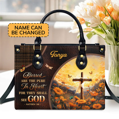 Blessed Are The Pure In Heart - Personalized Leather Handbag GMJSLB200033