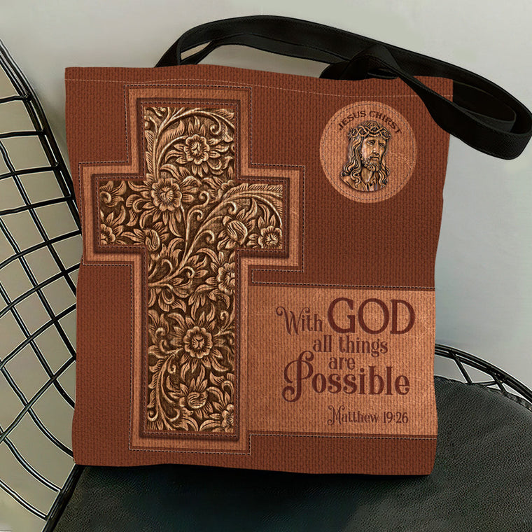 With God All Things Are Possible - Inspirational Tote Bag GTTJS10352