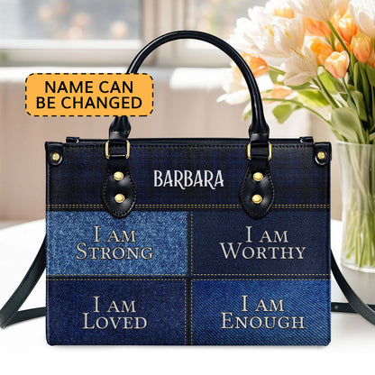 I Am Worthy - Personalized Leather Handbag GMJSLB200043