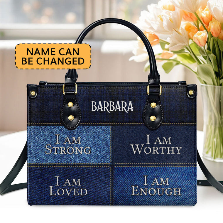 I Am Worthy - Personalized Leather Handbag GMJSLB200043