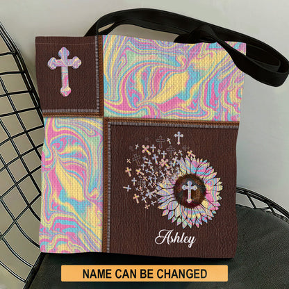 Christian Tote Bag - Personalized Floral and Cross Gift for Women GTTJS10334