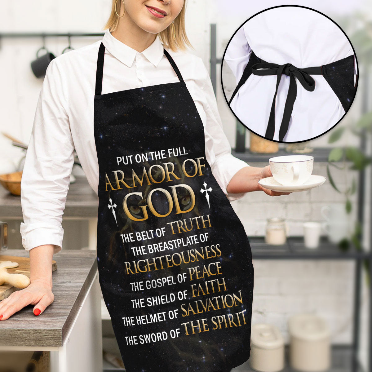 Faith Theme - Black Apron With Cross Design - Gift For Loved One