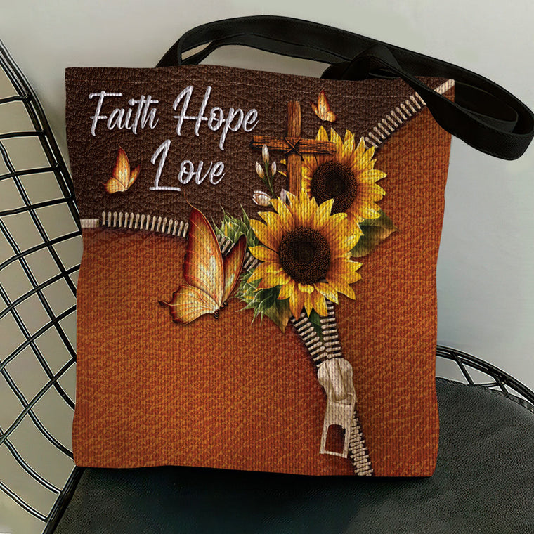 Faith Hope Love Sunflower - Tote Bag - Inspirational Christian Gift for Women GTTJS10356