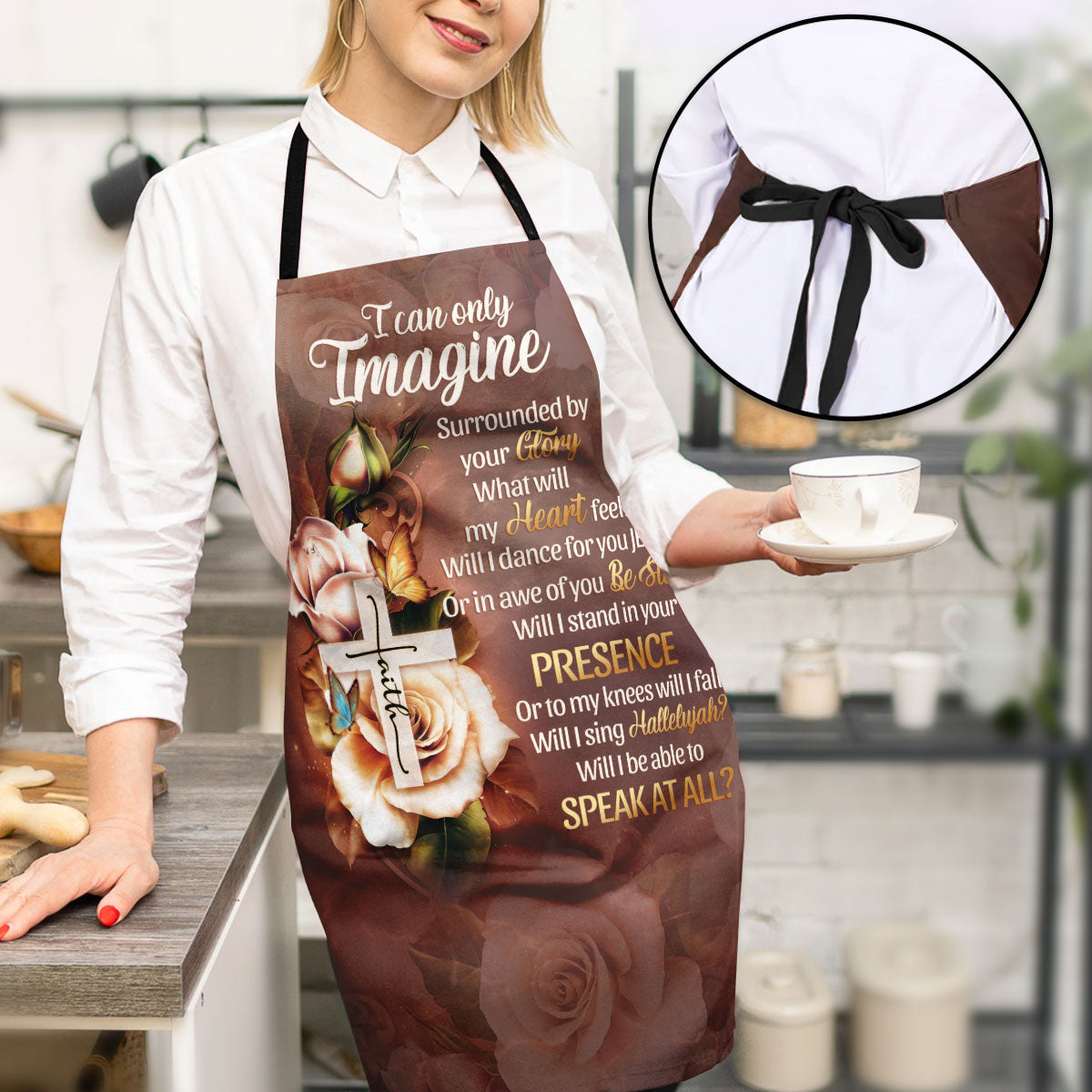 Faith Cross with Floral Design - Apron for Christian Women