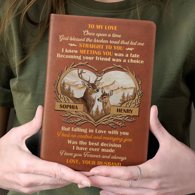 God Blessed the Broken Road - Personalized Leather Notebook GMJSNB200118