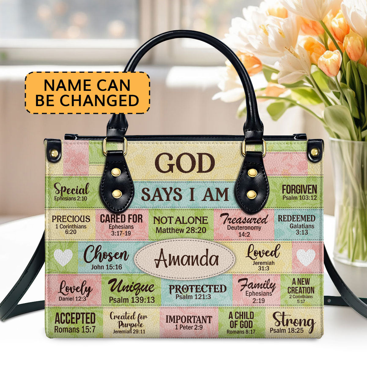 God Says I Am - Personalized Leather Handbag - Christian Faith Gift GMJSLB200034