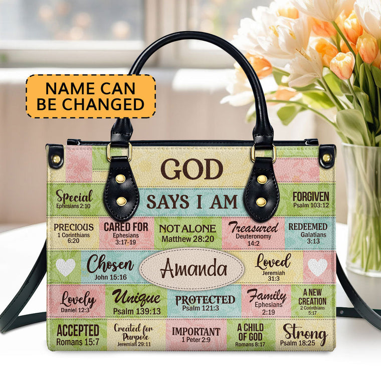 God Says I Am - Personalized Leather Handbag - Christian Faith Gift GMJSLB200034