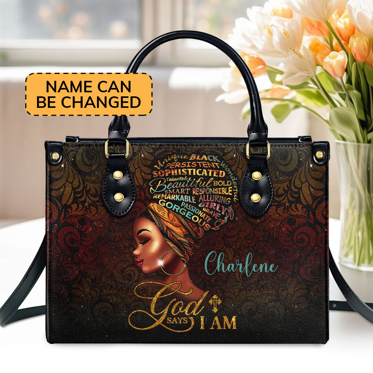 God Says I Am - Personalized Leather Handbag GMJSLB200008